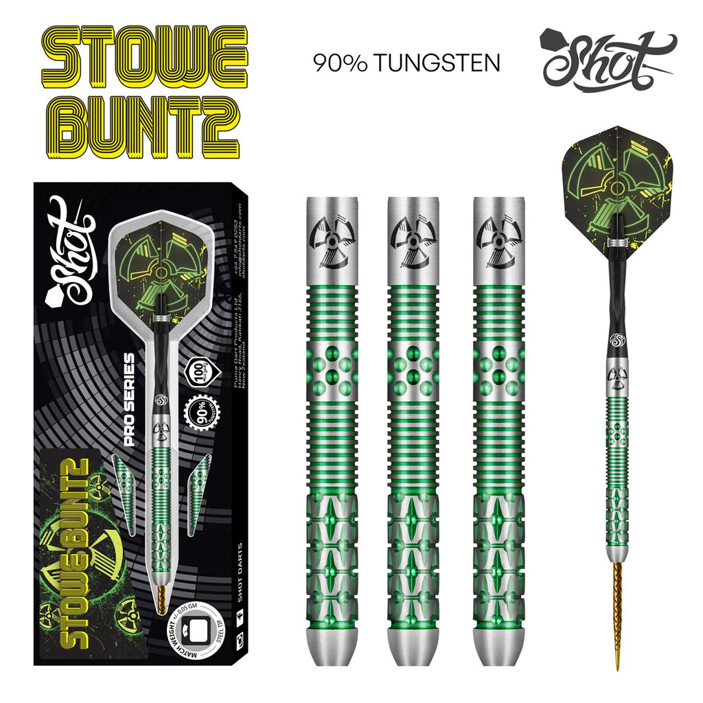 Shot! ダーツ 24g スティールチップ　2セット SHOT PRO SERIES - STOWE BUNTZ V2 DART SET - 90% TUNGSTEN BARRELS